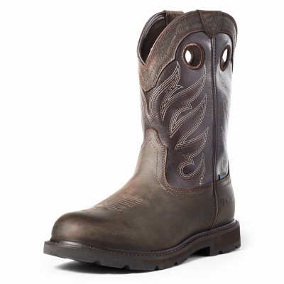 Dark Brown Men's Ariat Groundwork Waterproof Waterproof Boots | 8901-QYPOT