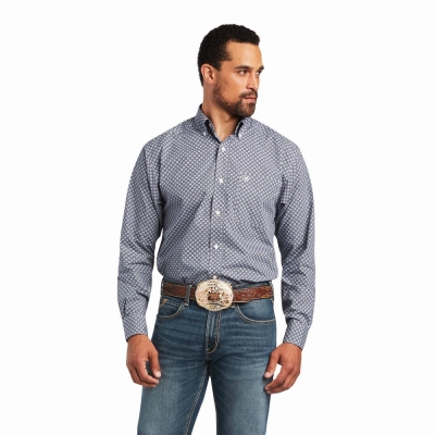 Dark Grey Blue Men's Ariat Bo Classic Fit Shirts | 1285-GMNBK