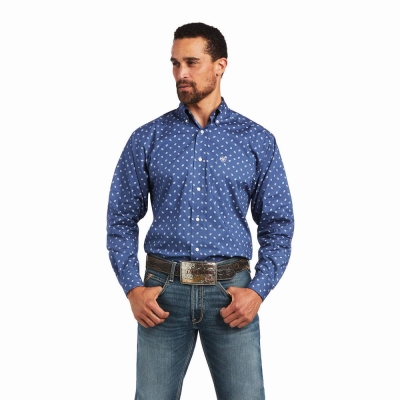 Dark Grey Blue Men's Ariat Brycen Stretch Classic Fit Shirts | 6981-SULMA