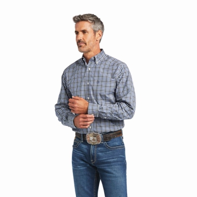 Dark Grey Blue Men's Ariat Pro Series Adriel Fitted Shirts | 3270-BPOLH