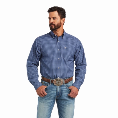 Dark Grey Blue Men's Ariat Pro Series Bryson Classic Fit Shirts | 2691-GXAIJ