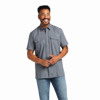 Dark Grey Men's Ariat VentTEK Outbound Fitted Shirts | 6132-RUZCS