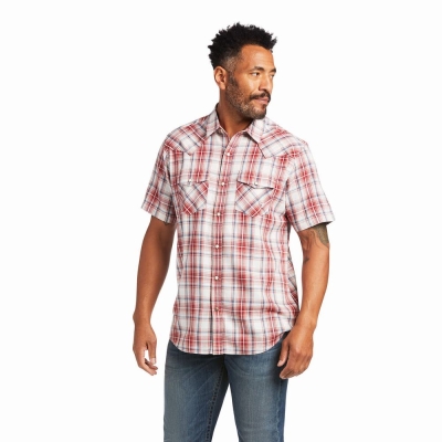 Dark Red Men's Ariat Hennessey Retro Fit Shirts | 5386-CQDFV