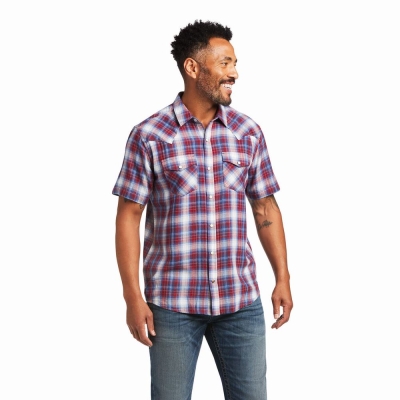 Dark Red Men's Ariat Hollis Retro Fit Shirts | 8935-MVYGF