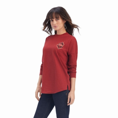 Dark Red Women's Ariat REAL Oversized Graphic Tops | 2397-OLBWC