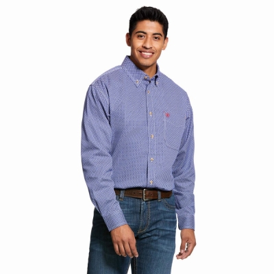 Deep Blue Men's Ariat FR Liberty Shirts | 3265-OXENG