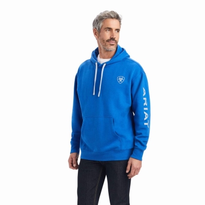 Deep Blue Men's Ariat Logo Hoodies | 4823-LUDKN