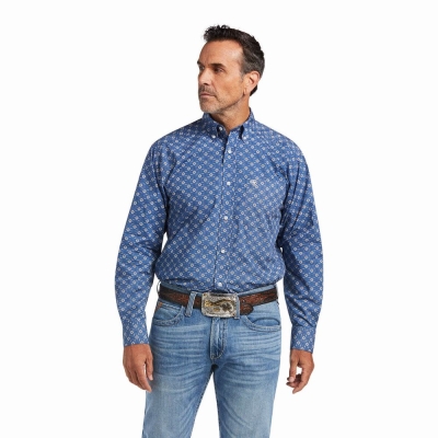 Deep Blue Men's Ariat Qhama Classic Fit Shirts | 9076-YFHBC