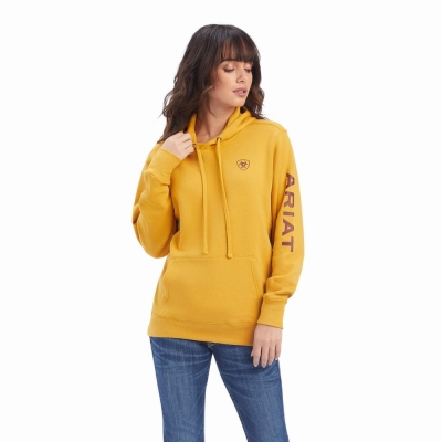 Gold Women's Ariat REAL Classic Arm Logo Hoodies | 4680-EUVQB