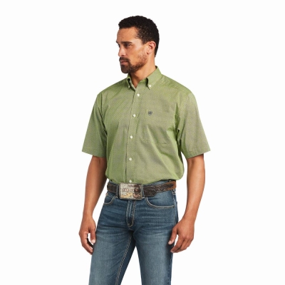 Green Men's Ariat Branson Stretch Classic Fit Shirts | 1862-YVDSZ