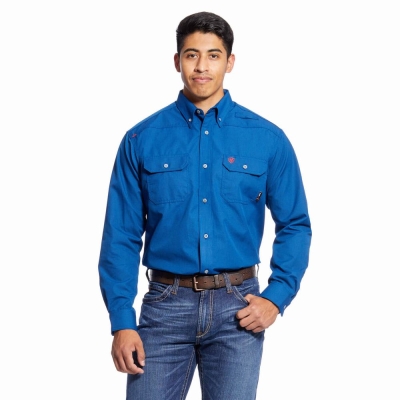 Green Men's Ariat FR Featherlight Shirts | 6370-UMYAZ