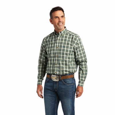 Green Men's Ariat Pro Series Teo Classic Fit Shirts | 2964-CYSKG