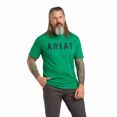 Green Men's Ariat Rebar Cotton Strong Block Short Sleeve | 4067-QBFYR