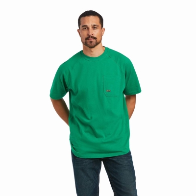 Green Men's Ariat Rebar Cotton Strong Short Sleeve | 0982-MHUZR