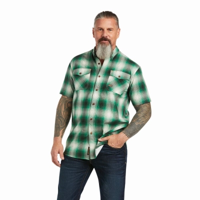 Green Men's Ariat Rebar Made Tough DuraStretch Short Sleeve | 2495-VDTMC