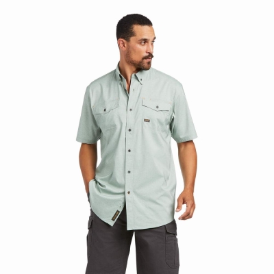 Green Men's Ariat Rebar Made Tough VentTEK DuraStretch Short Sleeve | 4786-DVXQU