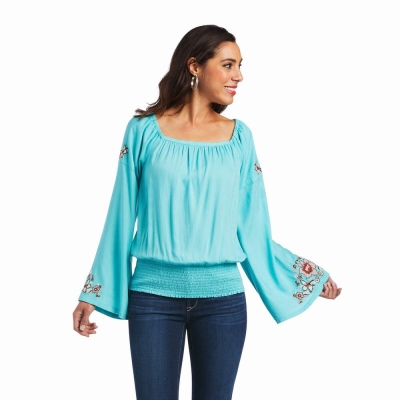 Green Women's Ariat Chica Del Valle Tops | 6042-KIWVM