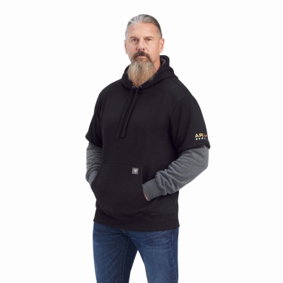 Grey Black Men's Ariat Rebar Workman Dually Hoodies | 5094-FYZLR