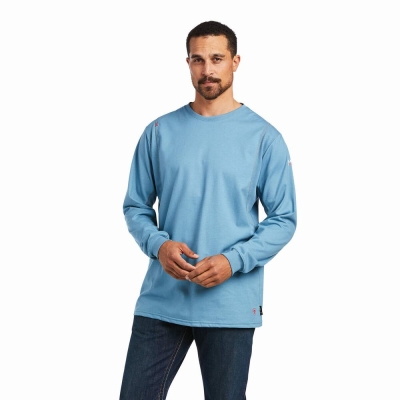 Grey Blue Men's Ariat FR AC Crew Shirts | 9136-MDCIT