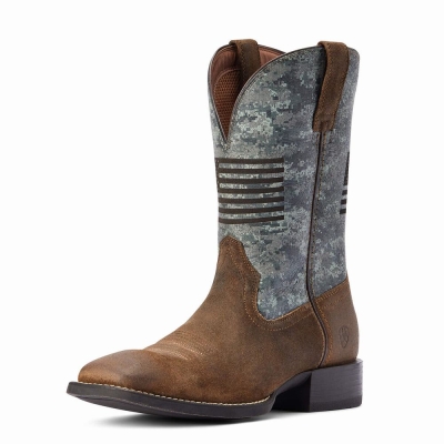 Grey Brown Men's Ariat Sport Flying Proud Western Boots | 2670-MSDHJ