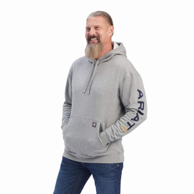 Grey Deep Men's Ariat Rebar Graphic Hoodies | 1980-ZMAYU