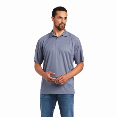 Grey Men's Ariat AC Polo Shirts | 8695-AFVQZ