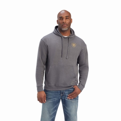 Grey Men's Ariat Camo Flag Hoodies | 4958-TUDAC