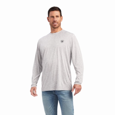 Grey Men's Ariat Charger Free Bird Polo Shirts | 8013-XFZDK