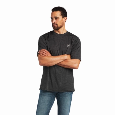 Grey Men's Ariat Charger Vertical Flag Polo Shirts | 7593-RXJUO