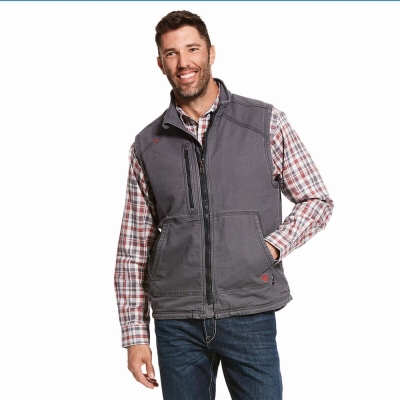 Grey Men's Ariat FR DuraLight Stretch Canvas Jackets | 2105-MJXYL