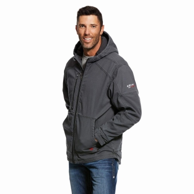 Grey Men's Ariat FR DuraLight Stretch Canvas Jackets | 9247-QFNYS