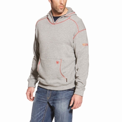 Grey Men's Ariat FR Polartec Hoodies | 4309-WLUYE