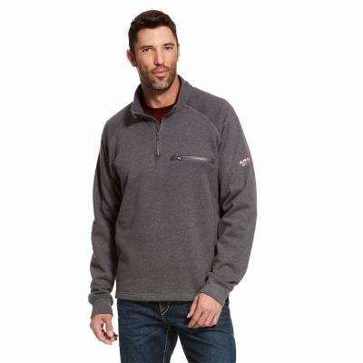 Grey Men's Ariat FR Rev 1/4 Zip Hoodies | 7604-WKNOU