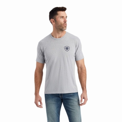 Grey Men's Ariat Lucky Horseshoe Polo Shirts | 7210-NJRBD