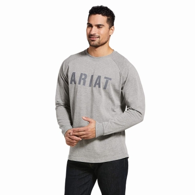 Grey Men's Ariat Rebar CottonStrong Block T Shirts | 1273-YONSX