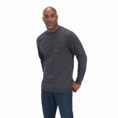 Grey Men's Ariat Rebar Cotton Strong American Raptor T Shirts | 9745-NKREQ