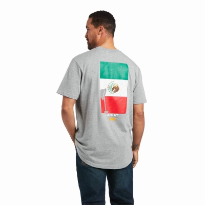 Grey Men's Ariat Rebar Cotton Strong Mexican Pride Graphic Tops | 3701-STDYX