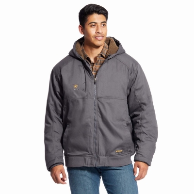 Grey Men's Ariat Rebar DuraCanvas Jackets | 4201-BGJLD