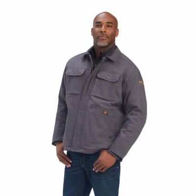 Grey Men's Ariat Rebar DuraCanvas Sherpa-Lined Coats | 3108-EBFJS