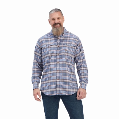 Grey Men's Ariat Rebar Flannel DuraStretch Shirts | 0987-PBRLF