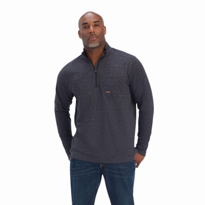 Grey Men's Ariat Rebar Foundation 1/4 Zip Polo Shirts | 4302-YJADF