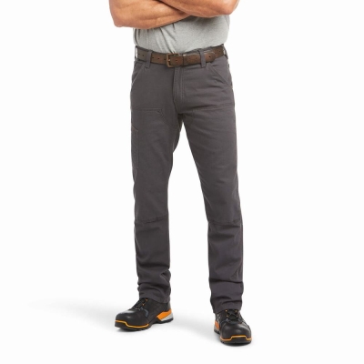 Grey Men's Ariat Rebar M4 Low Rise DuraStretch Made Tough Double Front Pants | 0451-VEDBZ