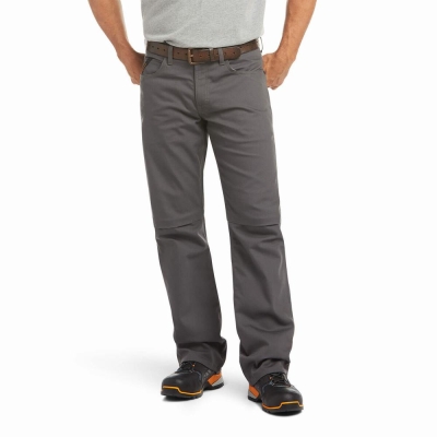 Grey Men's Ariat Rebar M4 Relaxed DuraStretch Canvas 5 Pocket Cut Pants | 1278-KBRHX