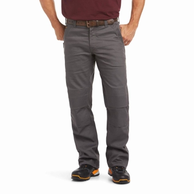 Grey Men's Ariat Rebar M4 Relaxed DuraStretch Canvas Utility Cut Pants | 2573-DVFOK