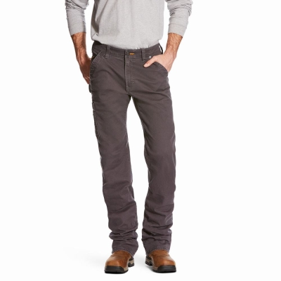 Grey Men's Ariat Rebar M4 Relaxed DuraStretch Washed Twill Dungaree Cut Pants | 8179-FKMRN