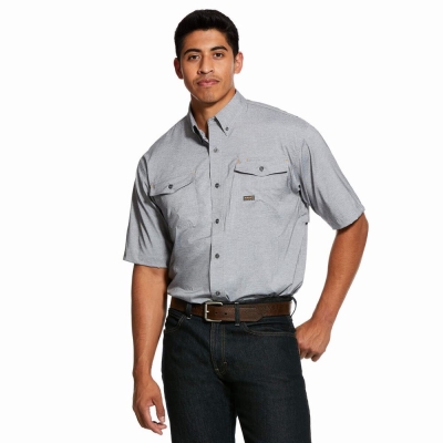 Grey Men's Ariat Rebar Made Tough VentTEK DuraStretch Shirts | 6428-SEOJZ