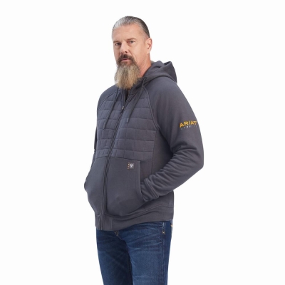 Grey Men's Ariat Rebar Regulator Full Zip Hoodies | 4029-NSZQD