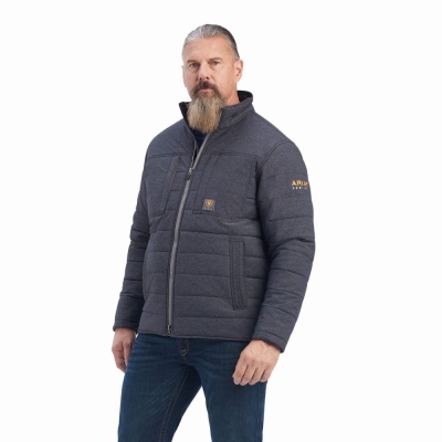 Grey Men's Ariat Rebar Valiant Stretch Canvas Water Resistant Insulated Jackets | 2954-EYDIJ