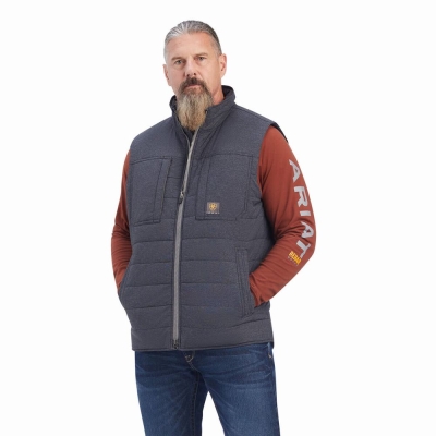 Grey Men's Ariat Rebar Valiant Stretch Canvas Water Resistant Insulated Jackets | 8073-MXBSD