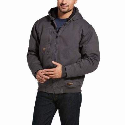 Grey Men's Ariat Rebar Washed DuraCanvas Insulated Jackets | 0692-CWXKV